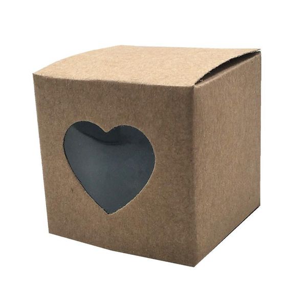 

5x5x5cm mini coloful square kraft paper package box with heart window foldable gifts display carton box party chocolate pack box h bbysqj