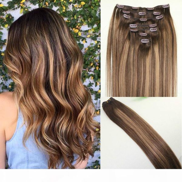 

ombre # 4 # 27balayage цвет clip in выдвижение волосы бразильских девы необработанного человек remy волос с бликами dhl, Black