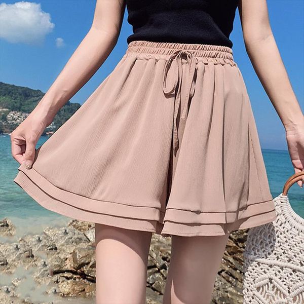

2020 summer chiffon shorts for womendouble layer high waist wide leg shorts casual loose skirt korean ladies, White;black