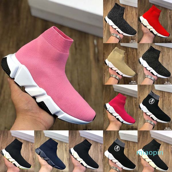 Hott Satış Orijinal Paris Çizmeler Çocuk Kadın Erkek Çorap Yürüyüş Ayakkabıları Siyah Beyaz Kırmızı Hız Eğitmen Spor Sneakers Üst Boot Rahat Ayakkabı 24-40