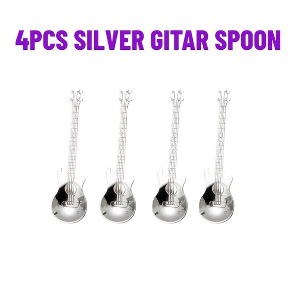 

4pcs guitar coffee spoons 304 stainless steel musical teaspoons mixing spoons sugar spoon fashion tableware party gift h jllknd