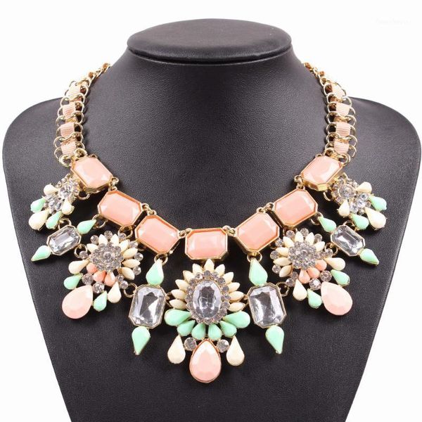 

2020 latest model fashion luxury resin crystal flower pendant statement choker necklace for girls autumn popular jewelry11607653, Golden;silver