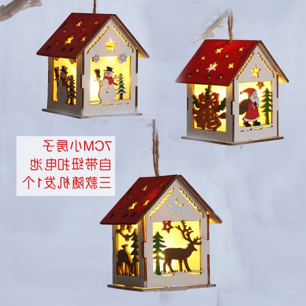 

nordic christmas hanging series light-emitting wooden decorations luminous snow house
