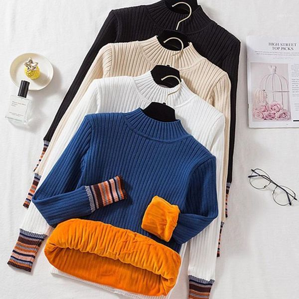 

foamlina velvet sweater for women fashion winter clothing soft warm striped print long sleeve casual slim fit pullover sweaters1, White;black