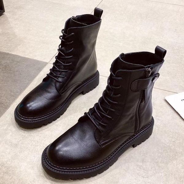 

boot women's new style in autumn 2020 with leather and leather, single shoes, children's thick sole ins, Black