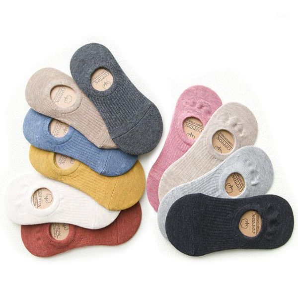 

5 pairs women summer casual cotton invisible boat no show socks non-slip short low socks slippers silicone size eu 36-421, Black;white