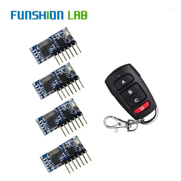 

remote controlers funshion rf control transmitter & 433mhz wireless receiver learning code 1527 decoding module 4 ch output button1