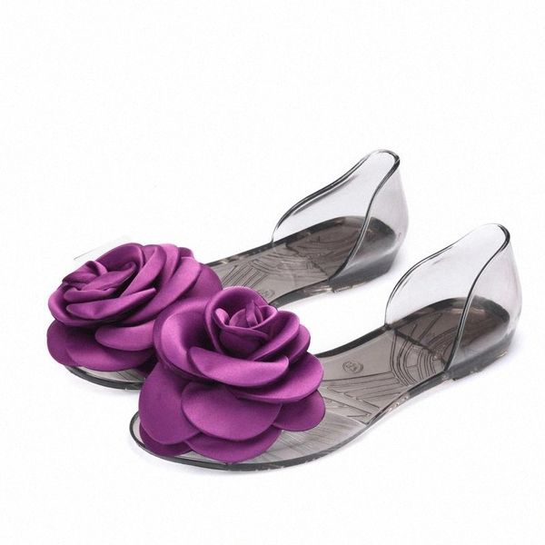 

women summer flat rose cover heels open toe sandals woman floral jelly shoes female transparent fashion casual lady footwear new #h51k, Black