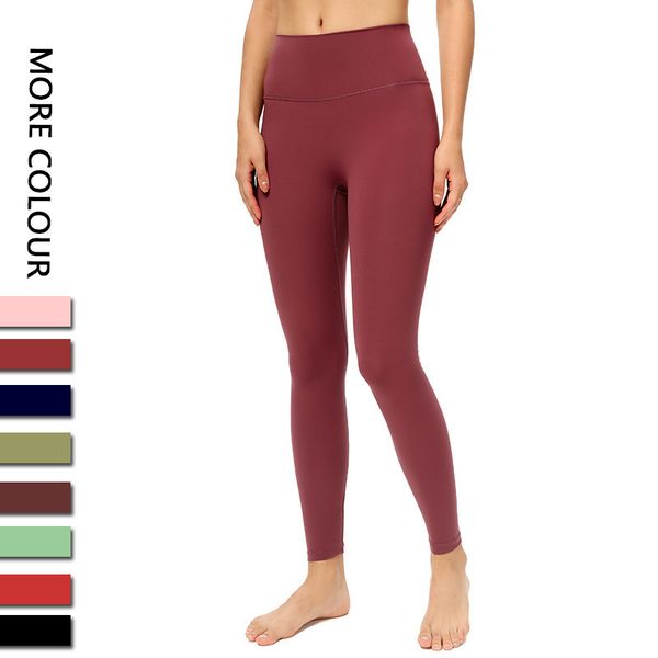 

l-32 fitness athletic solid yoga pants women girls high waist running yoga outfits ladies sports full leggings ladies pants workout, White;red