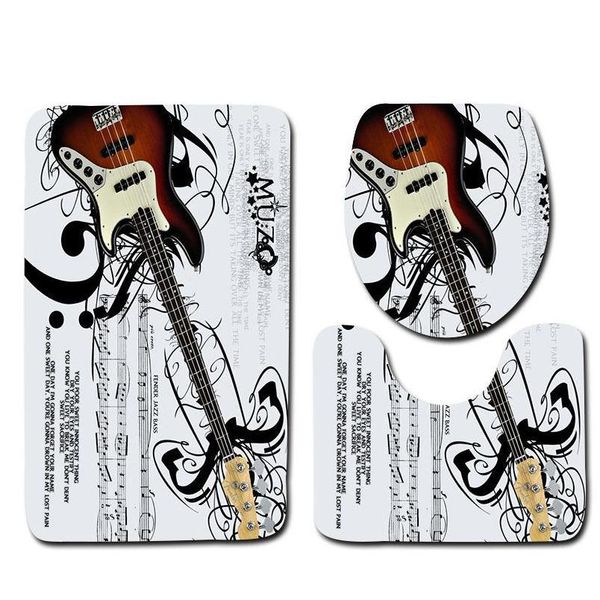 

honlaker 3pcs guitar pattern bathroom mat set toilet cover and foot pad non-slip bath rugs mats bath qylgbo bdebaby