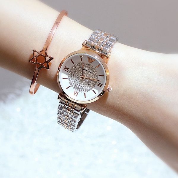 

3fe2waterproof fashion trend light luxury french minority temperament water diamond star women steel band girl watchw2q6ht4r, Slivery;brown