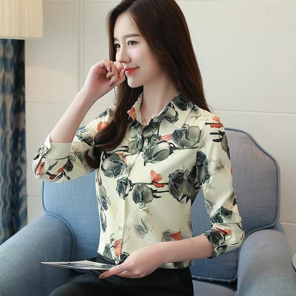 

womens and blouses flower printed fashion office shirts long sleeve vintage ladies plus size blusa feminina blouses 621b3, White