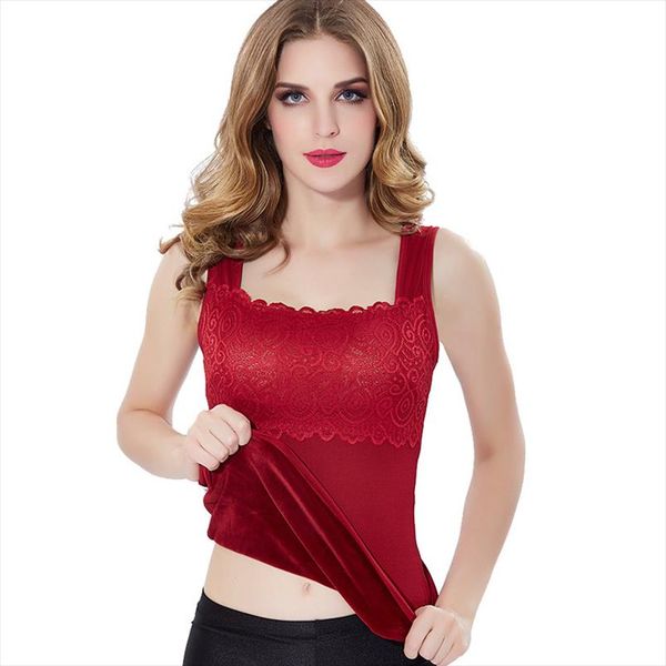 

зима новый теплый жилет женщин кружева тонкий плюс velvet top толстые super soft double layer плюс размер top шнурка женщин ватки tank, White