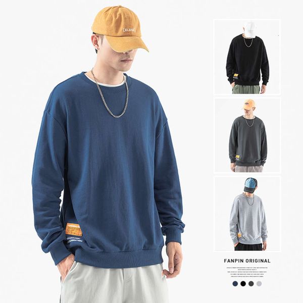 

new sweater men's 2020 solid color autumn youth fashion brand loose large round neck bottomed upper garment, Gray