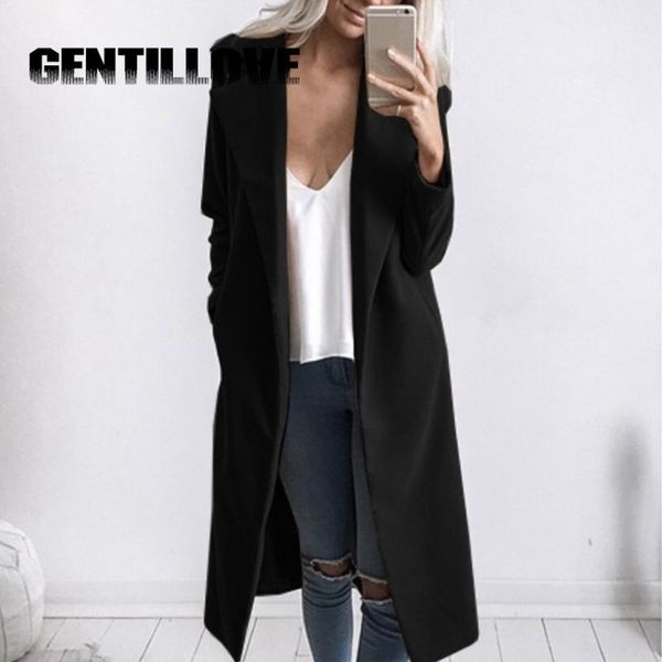 

gentillove winter elegant long solid woollen coat female robe turn down collar outerwear fashionable office lady coats xxl size1, Black