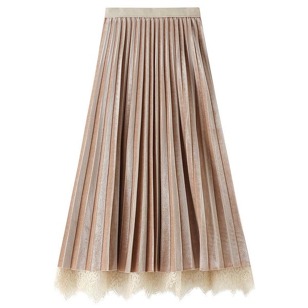 

new 2021 female fall long-income skirt two sides wear draped velvet plied 50s skirts sweet basic girl party high waist clothes ki94, Black