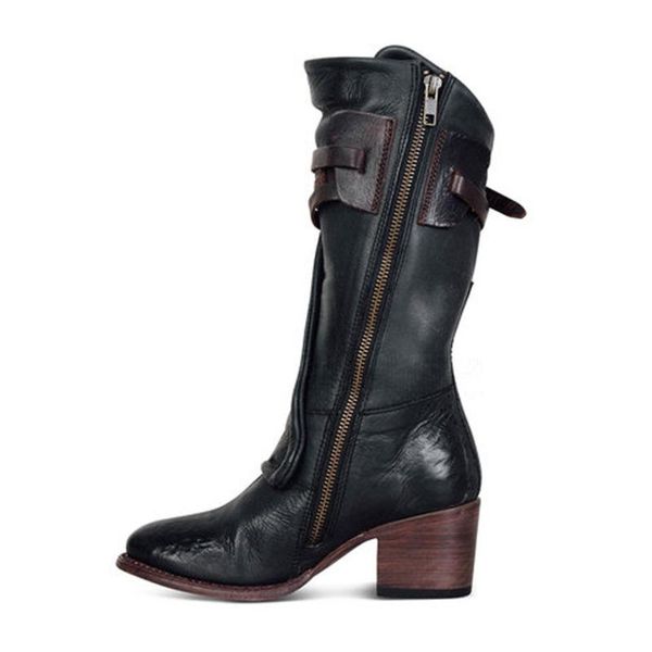 

vintage outdoor women's winter shoes flats square head work shoes snow booties low-heeled western rodeo zipper comfy boots lady, Black