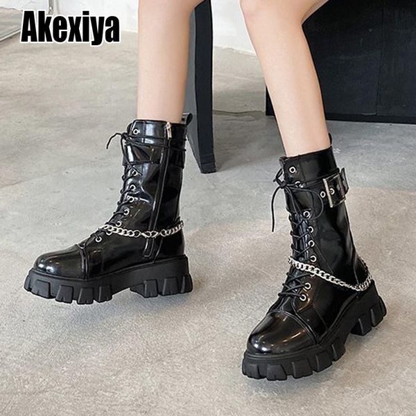 

big size 36-40 fashion mid-calf motorcycle boots women 2020 winter high platform booties lady high heels shoes woman p662, Black