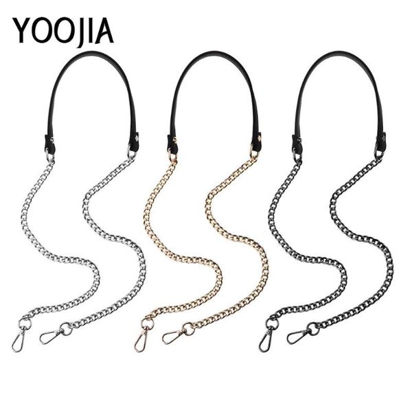 

faux leather metal bag chain fashion shoulder-strap with buckles diy crossbody purse handbag decoration chains bags accessories, Black
