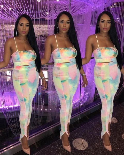 

fashion colorful print strapless spaghetti strap sleeveless short coat full length pants women suits1, White