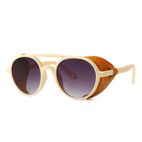 

serpentine women's sunglasses leather special design steampunk round frame visor lens man brand designer sunglasses, White;black