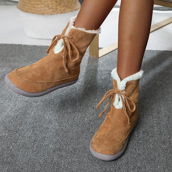 

women winter snow boots non slip ladies flats casual lace up plush warm mid calf shoes fashion footwear female plus size winter1, Black