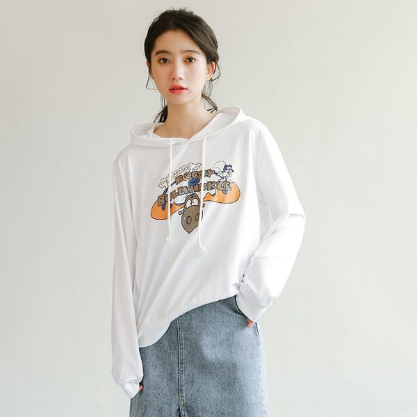 

spring and autumn t-shirt sweater 2020 new koreanstyle loose cartoon printed hooded sweater women's long sleeve t-shirt dm9ds, Black