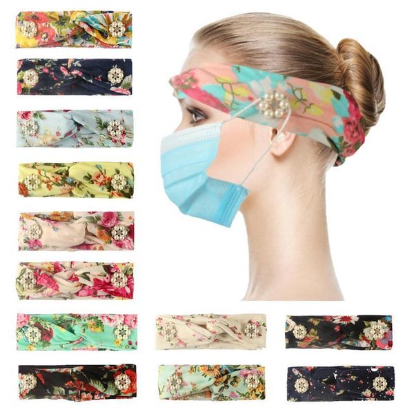 

2020 fashion women retro print button hairband button knotted stretch hairband mask yoga headband sports hair acc qylazc