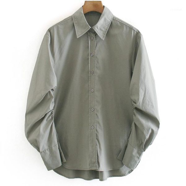 

hadara minimalist slim turn down collar blouses women fashion solid fold shirts women elegant long sleeve female ladies ir1, White