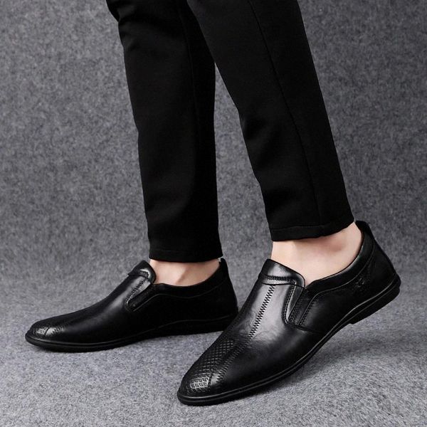 

genuine leather men casual slip-on loafers handmade sewing outdoor fashion design male breathable autumn shoes moccasins s5 #qx4b, Black