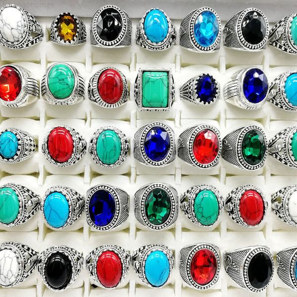

30factory/pack turquoise mens womens fashion jewelry new antique silver vintage natural stone ring party gifts