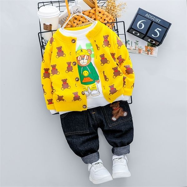 

kid boys girl outfit 3pcs cartoon bear long sleeve coat coat + tshirt +pants for clothing boys girls cotton outfit suit 0927, White