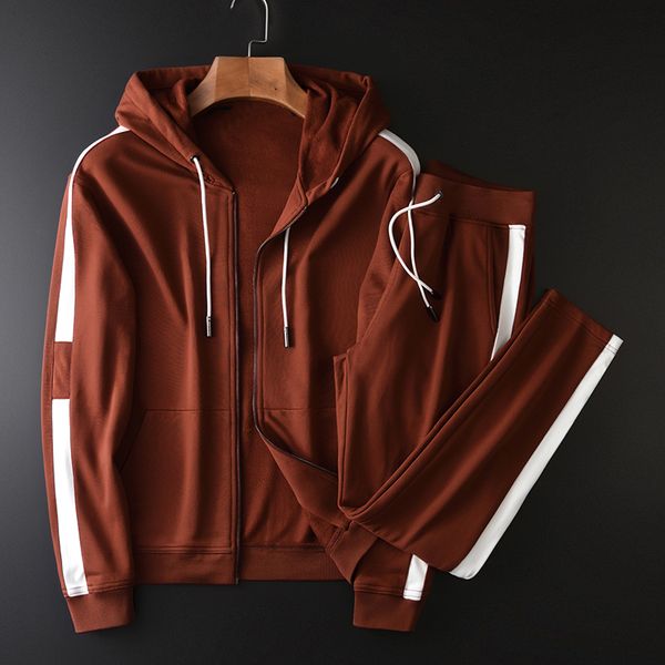 

cotton sets 100% (sweatshirt+pants) luxury contrast color mens hoodies elastic waist slim man pants plus size 4xl 1028, Black;white