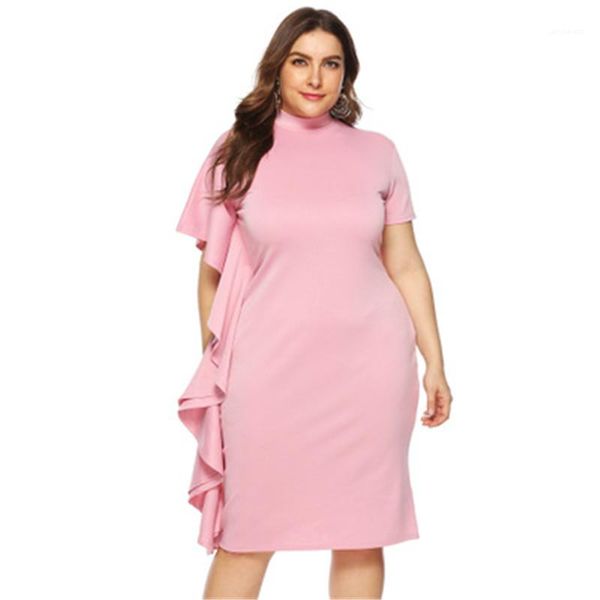 

solid color turtleneck clothes designer autumn new female slim casual dress women ruffled short sleeves dress fashion casual, Black;gray