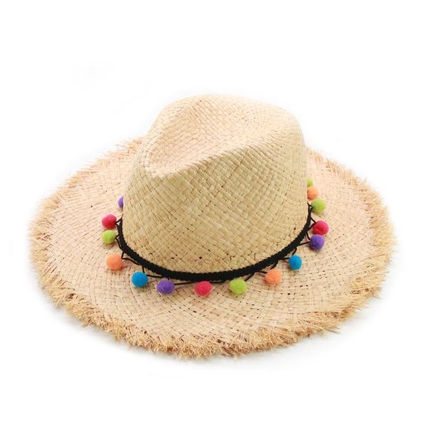 

wide brim hats cute pompom raffia sun hat women summer panama beach ladies visor caps wholesale, Blue;gray