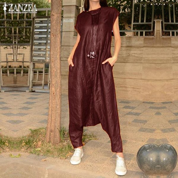 

overalls women's drop crotch jumpsuits 2020 zanzea pantalon summer cargo pants female short sleeve rompers combinaison femme 5xl, Black;white