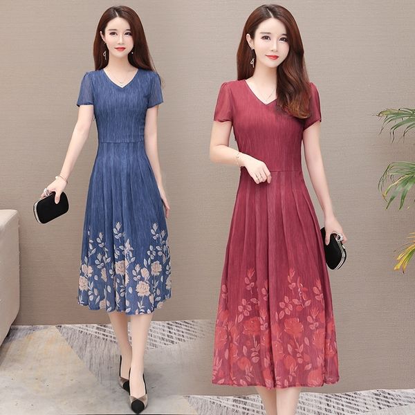 

nlzzp sleeve summer new dress mom put mom 2019 middle-aged and elderly dress broad lady western style noble short put skirt nvcqn, Black;gray