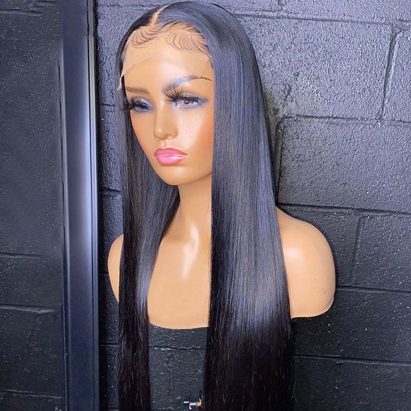 

black natural hairline synthetic lace front wig with baby hair long straight hair heat ressistant fiber cosplay wigs for women, Black;brown