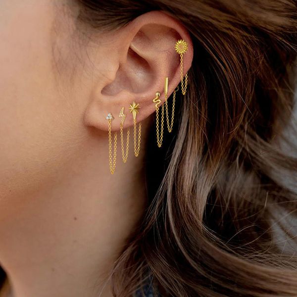 

Februaryfrost Brand 925 Sterling Silver Statement Earrings Geometric Bar Daisy Star Snake Earrings For Women Hanging Dangle Earring Drop Ear, Golden;silver