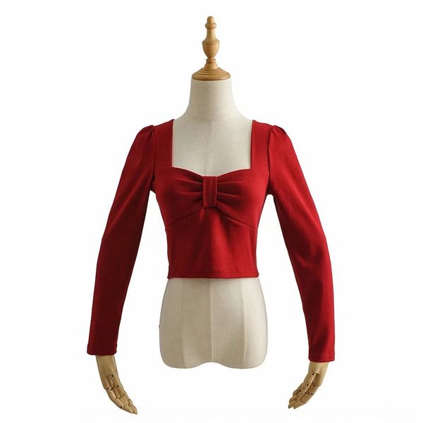 

2020 autumn new sweater knitted pit stripe square neck ins short solid color knitted sweater bottoming shirt ivgcl, White;black