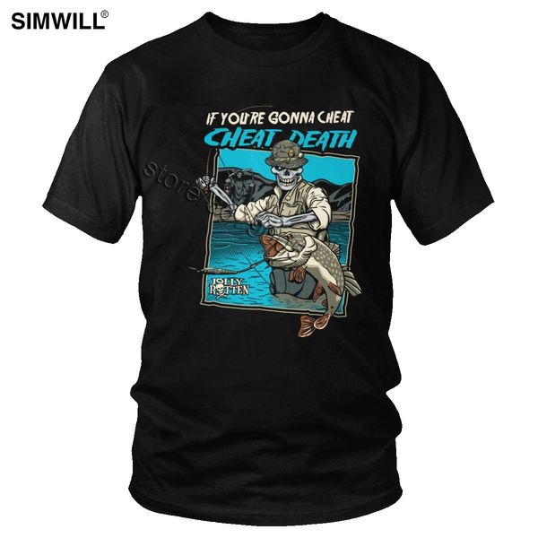 

sport humor skull fishing t-shirt retro graphic cotton tee men short sleeve funny summer t shirt novelty horror death fisher tshirt