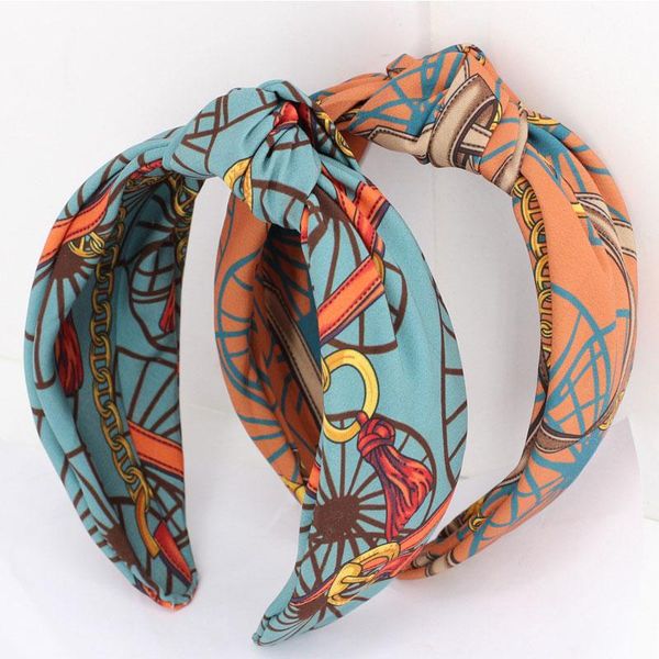 

retro chain printed head hoop women middle knotted wide-brimmed cross knot headband hair hoop hairband vintage hair accessories q bbyeta