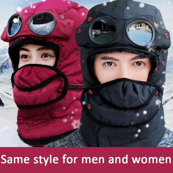 

winter trapper hat with goggles ear flap thermal neck warmer cotton polyster outwear fs99, Blue;gray