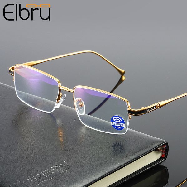 

elbru reading women metal magnifying anti-blue light eyewear men half frame optical glasses +0 1.0 1.5 2.0 2.5 3 3.5 4.0, Silver