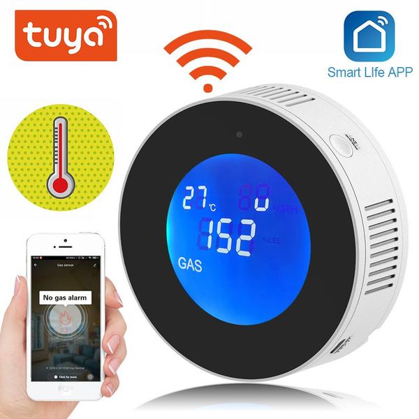

tuya wifi smart gas leak detector lcd display securityalarm sensor with temperature function detector smart home automation