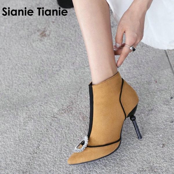 

boots sianie tianie 2021 strange heels woman shoes winter pumps booties fashion thin high women ankle big size 45 46, Black