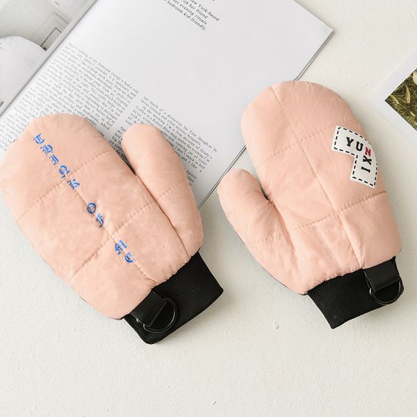 

winter female plus plush thick keep warm sports waterproof leather palm mittens women cute cartoon windproof halter gloves s92, Blue;gray