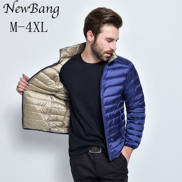 

newbang brand men's down jacket puffer ultra light down jacket men autumn winter double side feather reversible parka 201114, Black