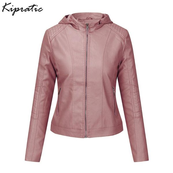 

short faux leather jacket women 2020 hooded basic jacket fashion zipper soft motorcycle pu leather ladies street coat, Black