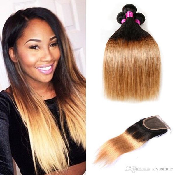 

ombre brazilian virgin hair with closure brazilian straight virgin hair with closure 3 4 straight hair bundles with lace closure, Black;brown